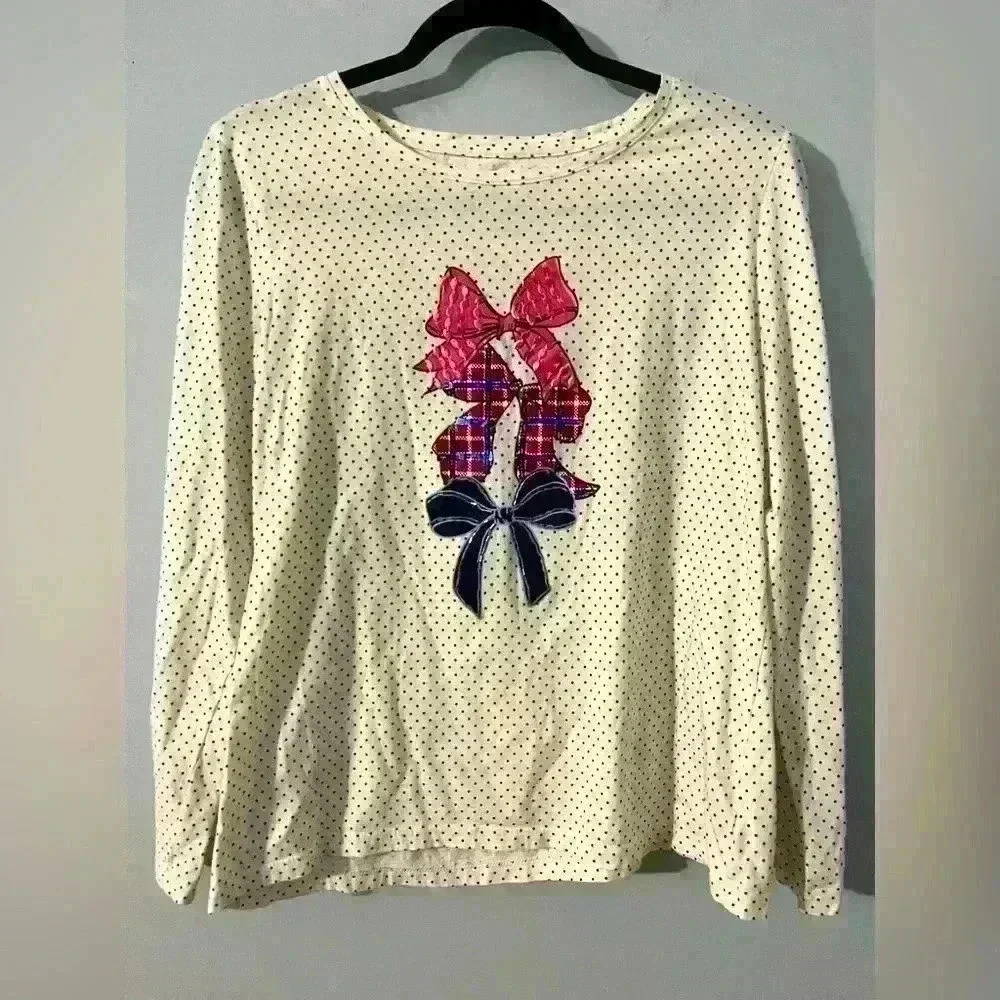 Talbots Long Sleeve Christmas Bow Top